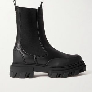Ganni Paneled Leather Chelsea Boots Size 39